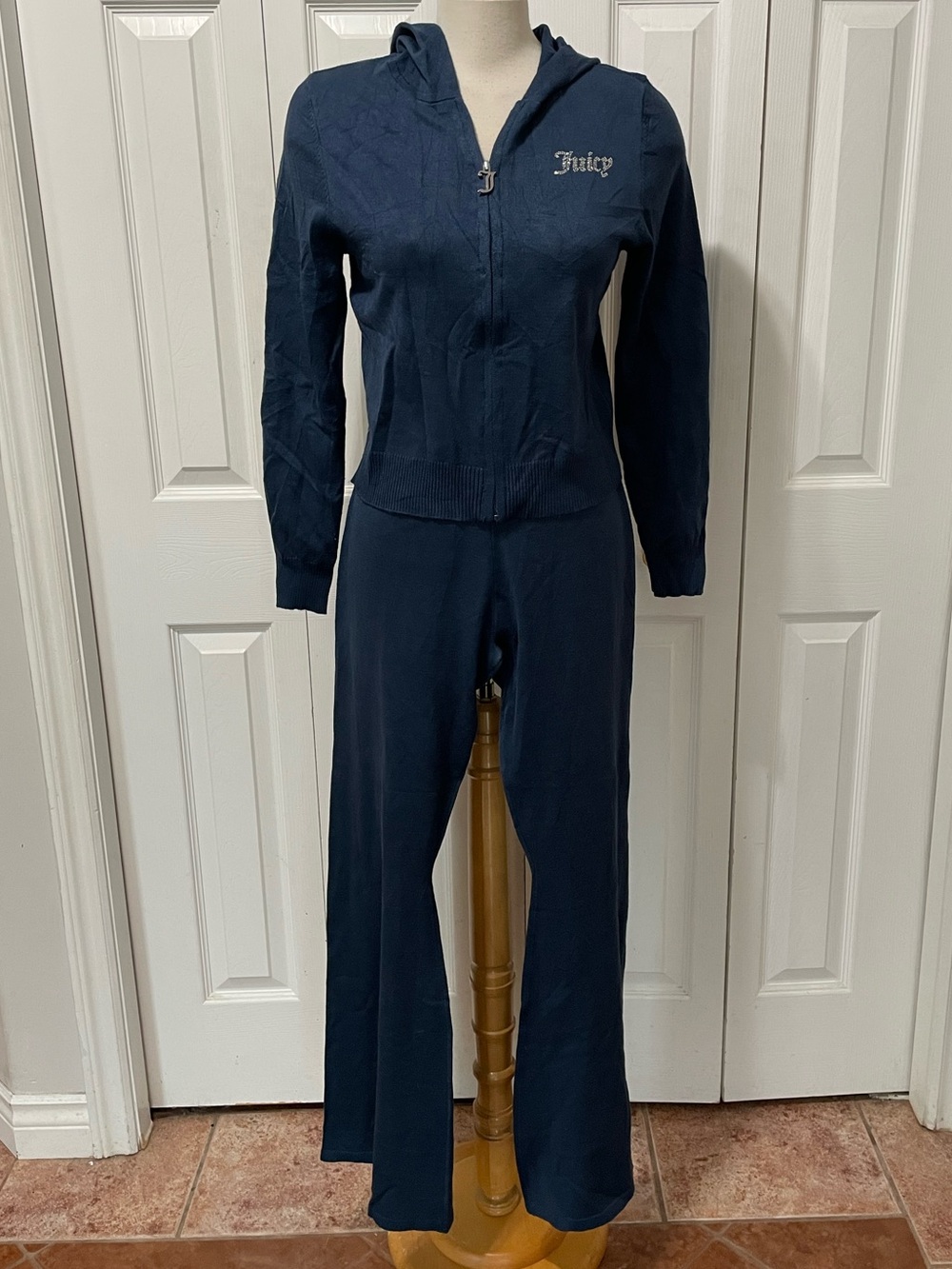 Juicy Couture Navy Blue Zip-Front Hooded Jumpsuit